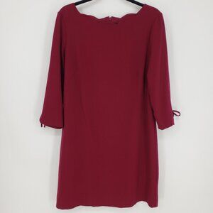 Talbots Scallop Trim Shift Dress 14P Bow Sleeves Crepe Cranberry Red